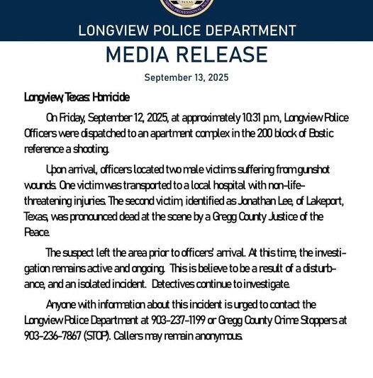 Longview Police Investigating Deadly Shooting at Apartment Complex