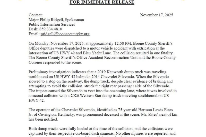 Fatal Crash in Boone County Claims Life of 75-Year-Old Motorist